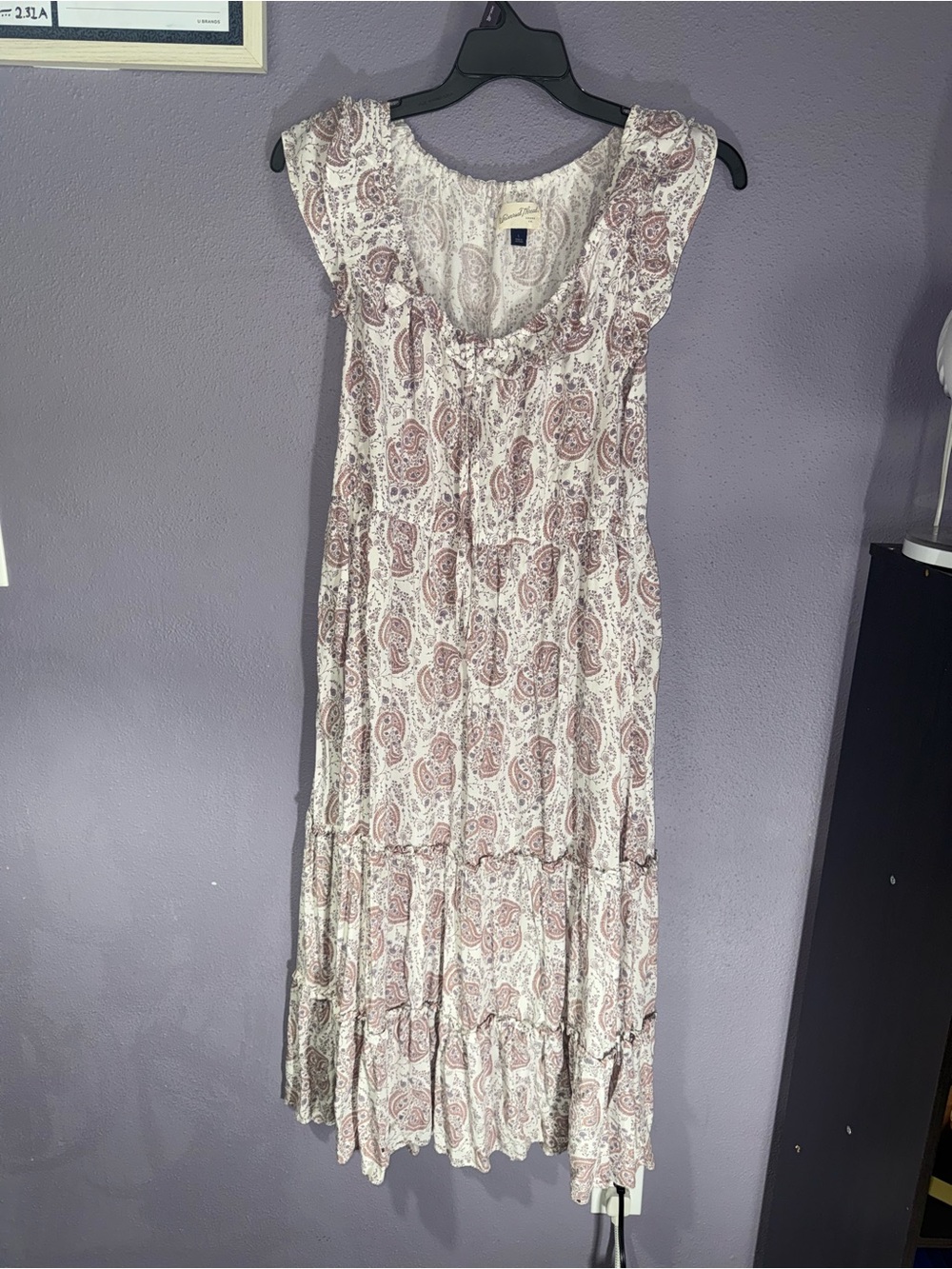 Universal Thread Pink Paisley Cap-Sleeve Tiered Maxi Dress